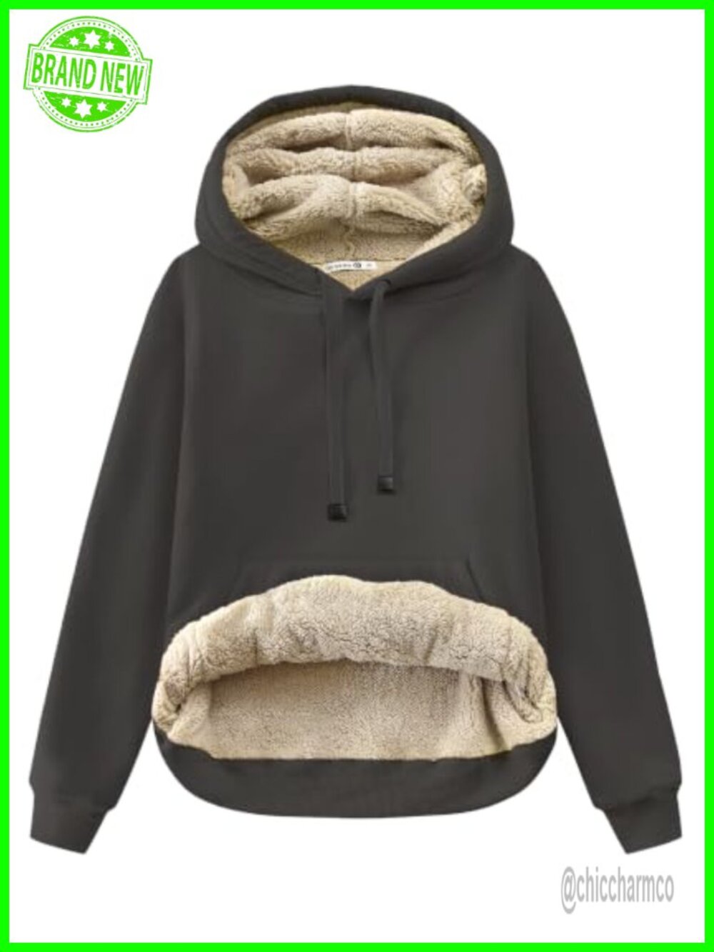 Sherpa Lined Cotton Pullover Hoodie Kangaroo Pocket Winter Sweatshirt